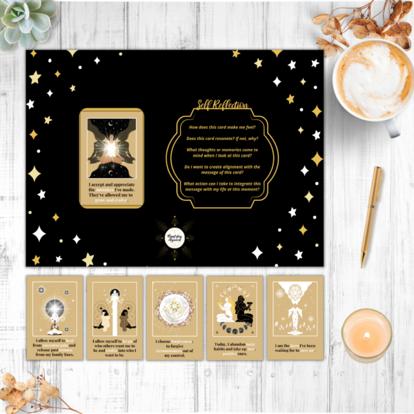 Golden Moon Shadow Work Affirmation Cards dark placemat